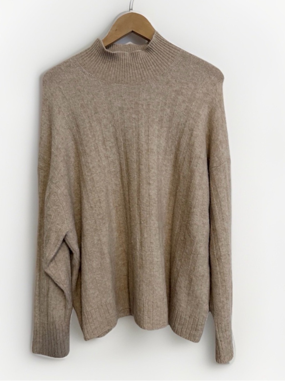 J Crew Ribbed Mock Neck Pullover Sweater Women’s 2X Wool Alpaca Blend Beige